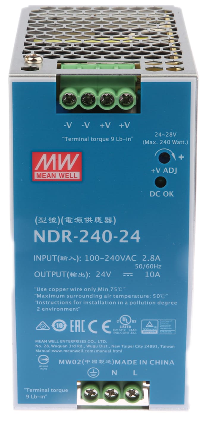 Mean Well DC Switching Power Supply / NDR-240-24 240 W (IN 100-240 VAC / OUT DC24 V)