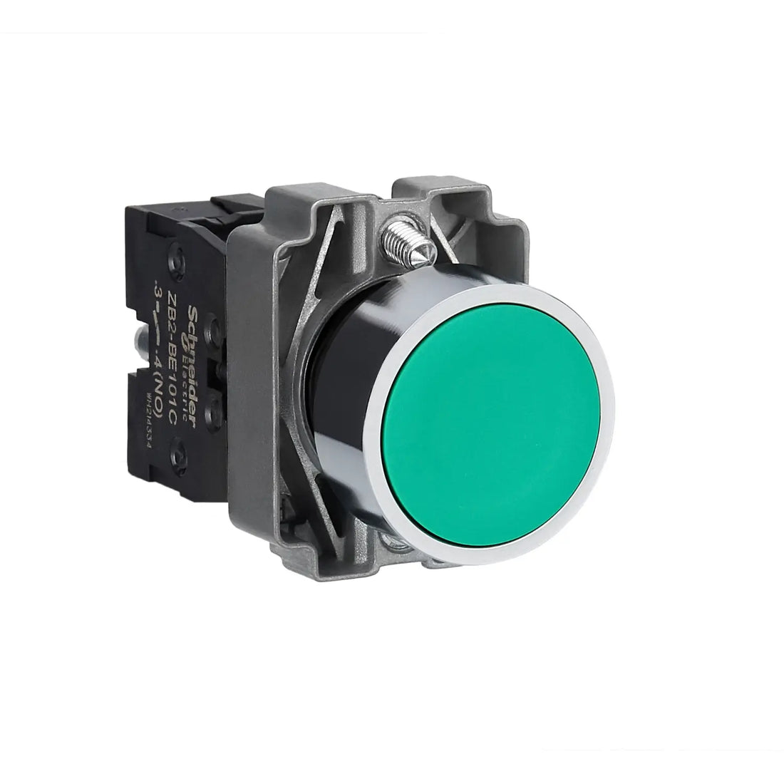 Schneider / XB2BA31C / Green / Flat Push Button w/ Contact Block / Metal / Ø 22