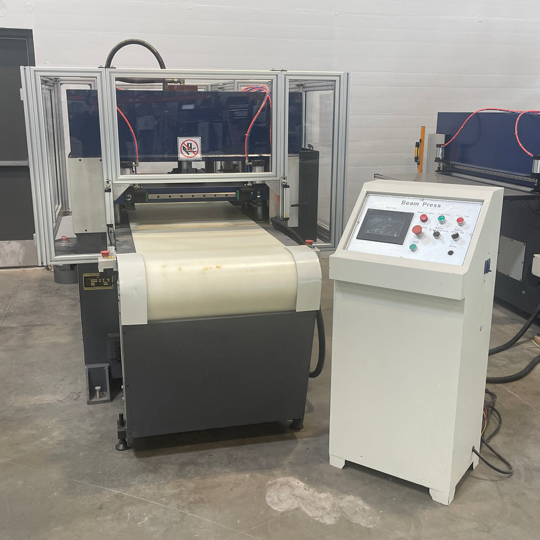 50% OFF FLOOR MODEL! NEW 20 Ton Mini Beam Platen Press with Conveyor Automation Package