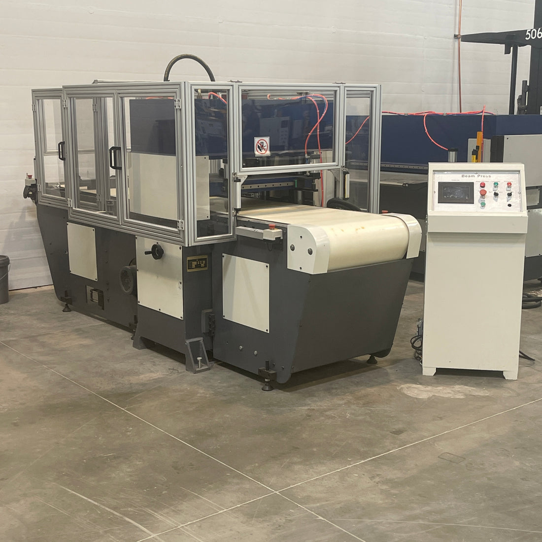 50% OFF FLOOR MODEL! NEW 20 Ton Mini Beam Platen Press with Conveyor Automation Package