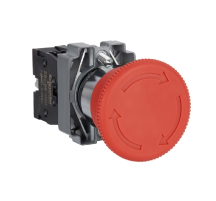Schneider / XB2BS542C / Red / Emergency Stop Push Button / IP65 / Metal / Ø 22 / Turn-to-Release / 1NC